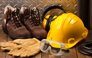 protective clothing- hard hat, goggles, gloves and boots