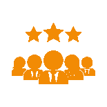 Five Head & Shoulders Icons With Three Stars Above in Orange